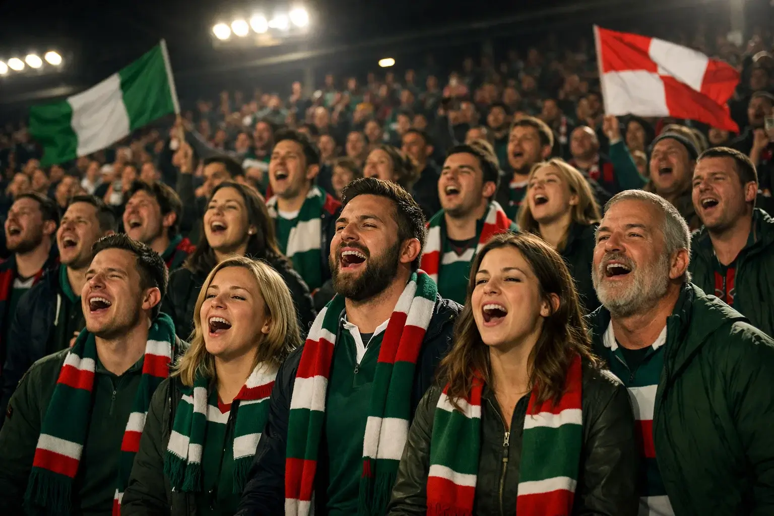 Supporters de rugby créant une ambiance au stade