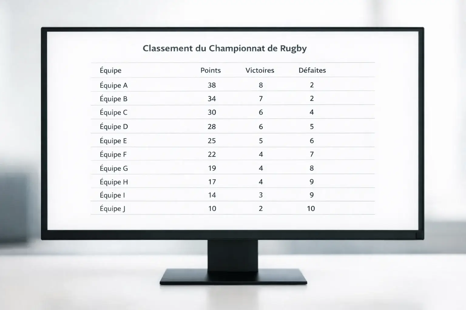 Classement du championnat Top 14 de rugby