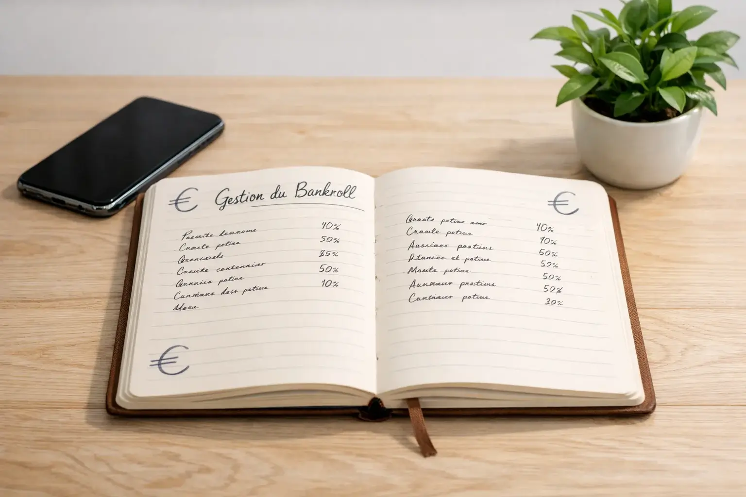 Carnet de notes avec stratégie de paris et symbole euro