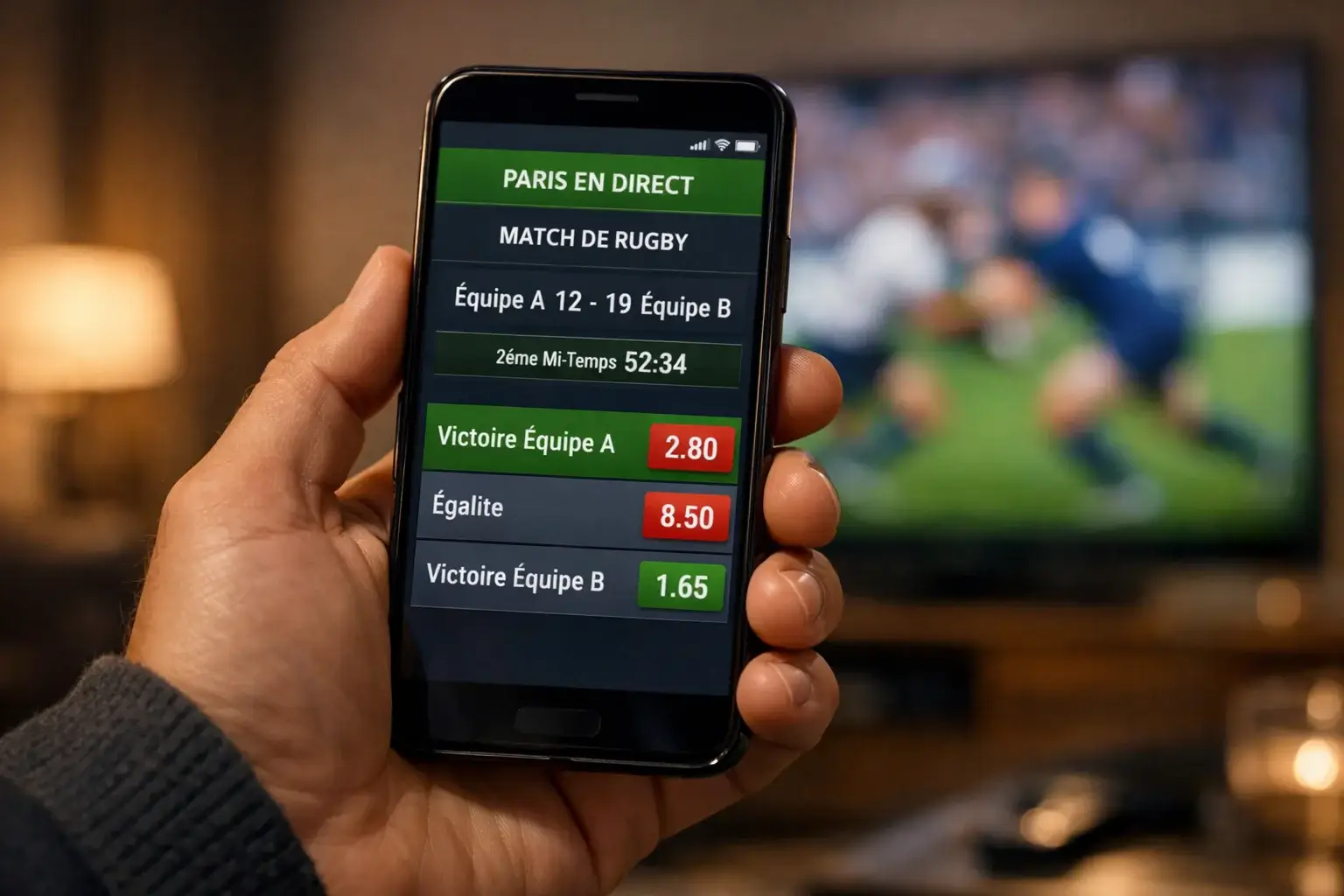 Application mobile de paris en direct sur un match