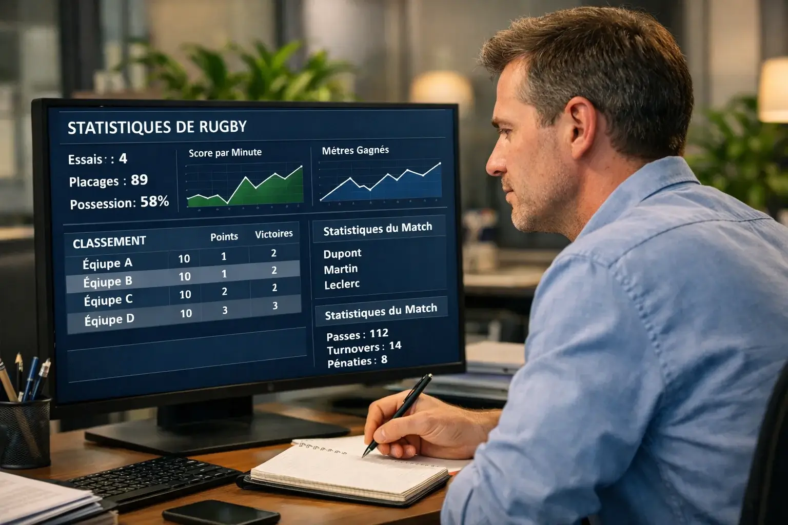 Analyste sportif étudiant les performances rugby